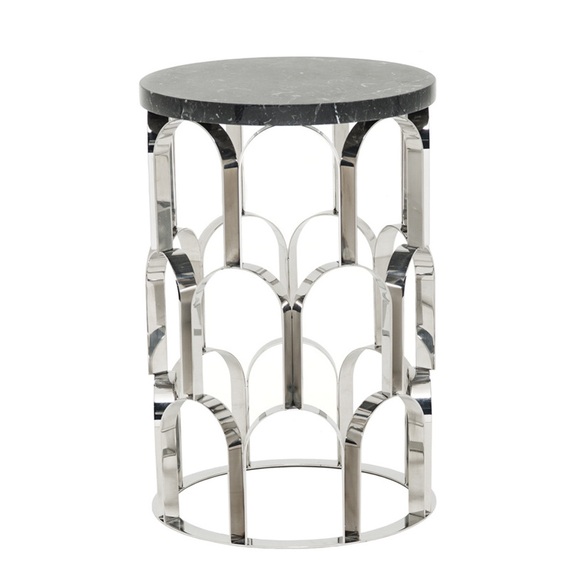 High quality luxury black marble top coffee table with silver stainless steel legs from Vietnam