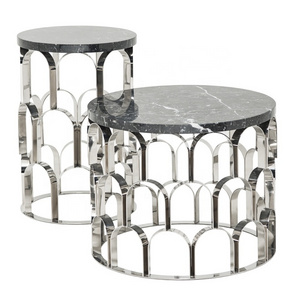 High quality luxury black marble top coffee table with silver stainless steel legs from Vietnam