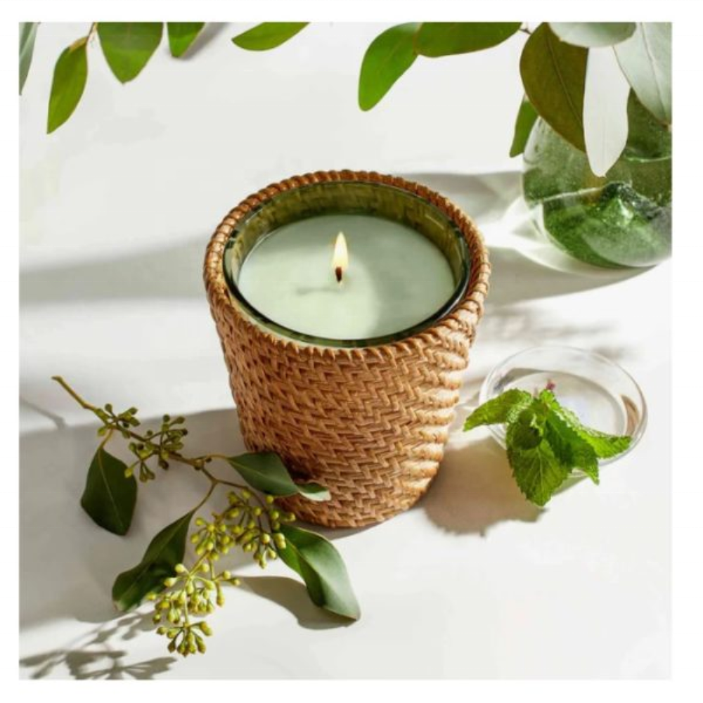 High selling handmade scented candle glass wrapped rattan calming aroma nice price from Vietnam