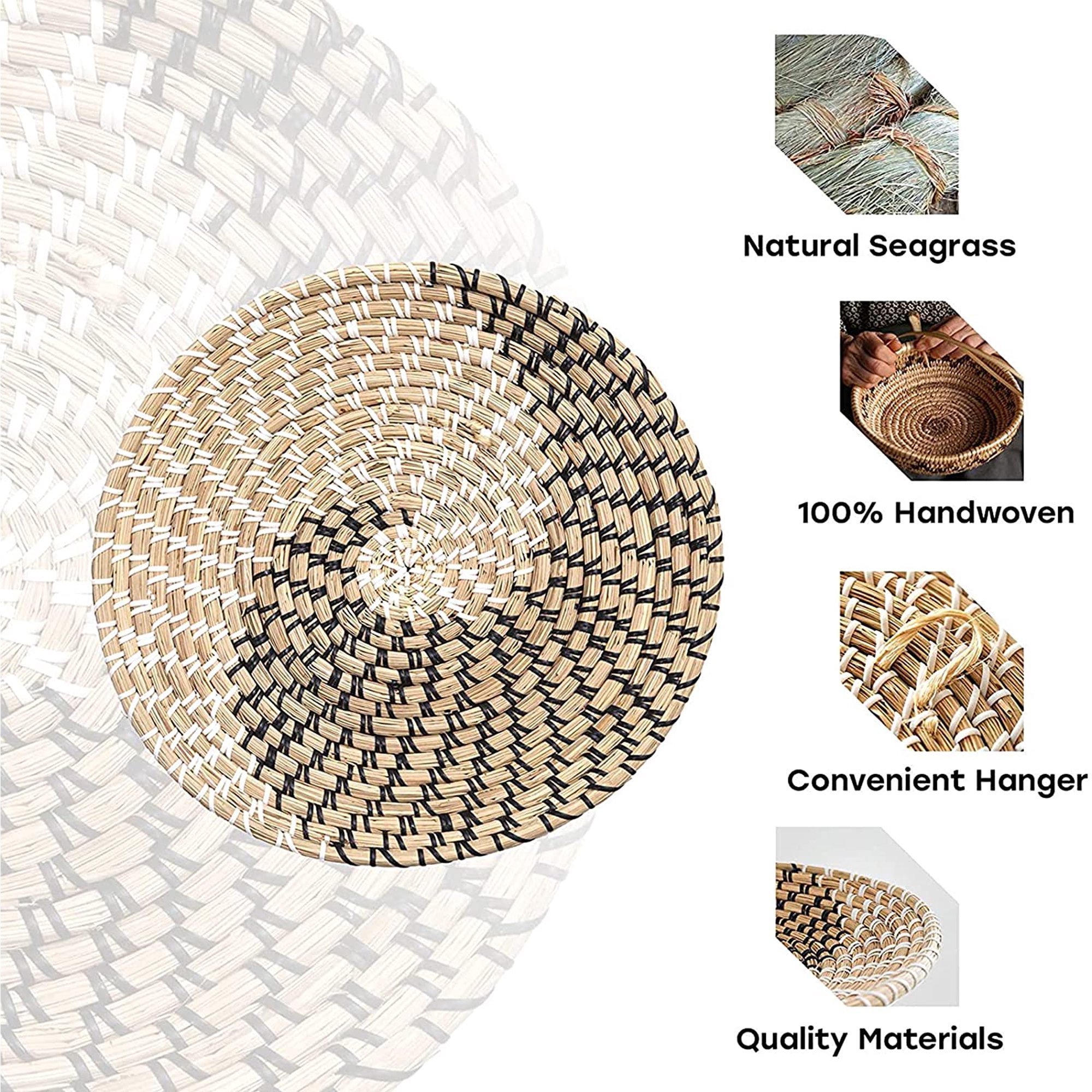 High quality eco friendly set of 4 natural seagrass woven round Boho wall basket decoration for livingroom from VietNam