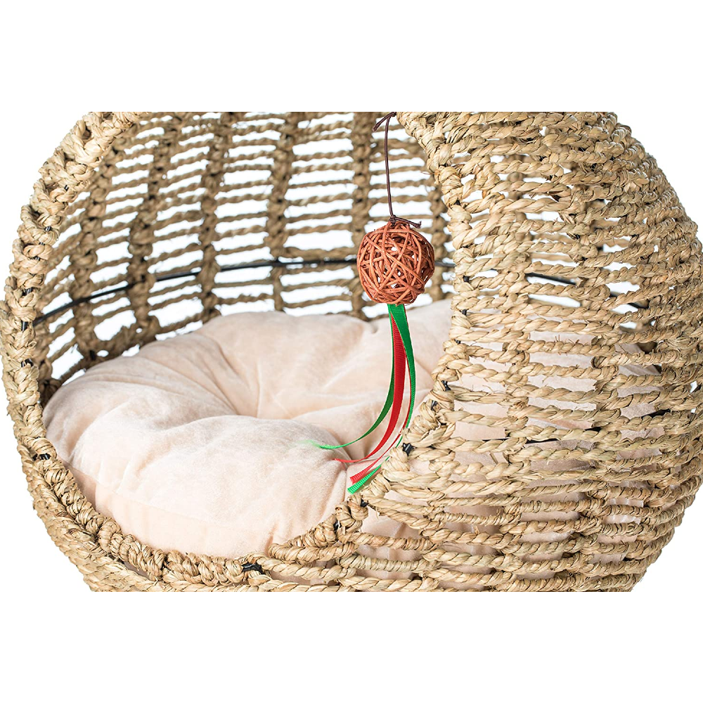 High quality handmade wicker seagrass cat bed basket swinging with cushion for dog cat hot product for 2023 from Vietnam