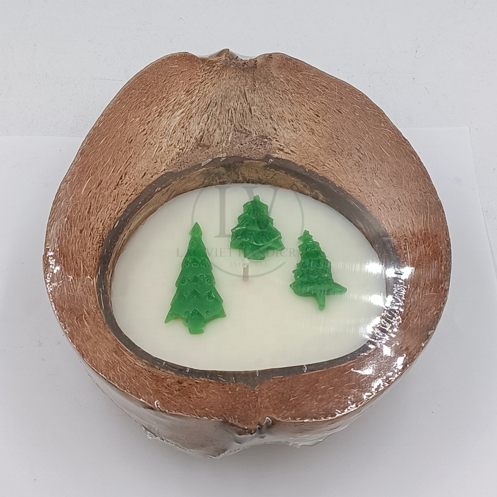 New design handmade coconut husk candle Christmas 2024 customized scents wholesales from Vietnam