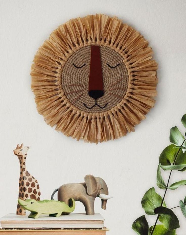 Eye-catching Macrame Animal Wall Basket Decoration Nursery Kids Bedroom Playroom Made with Raffa Straw from Vietnam