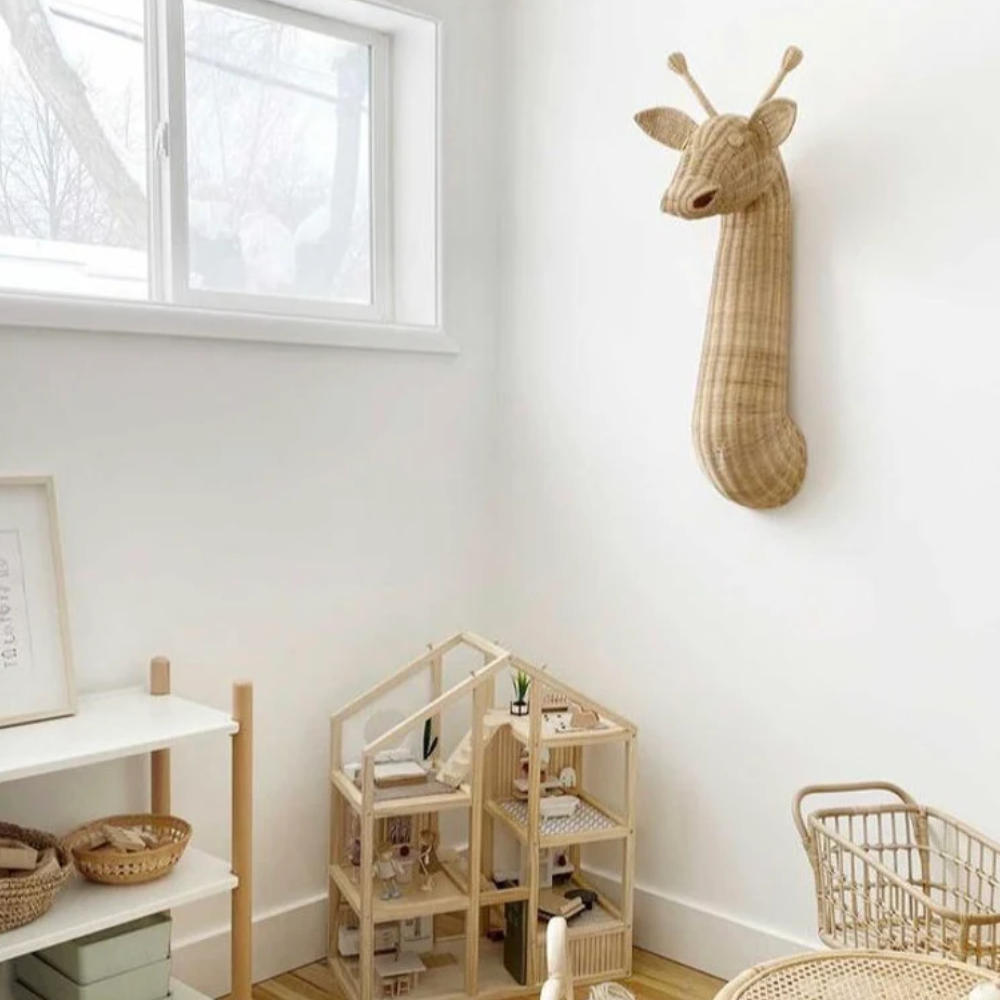 Hand wicker rattan Giraffe head wall decor nursery decor kid room furniture home decoration wholesales from Vietnam