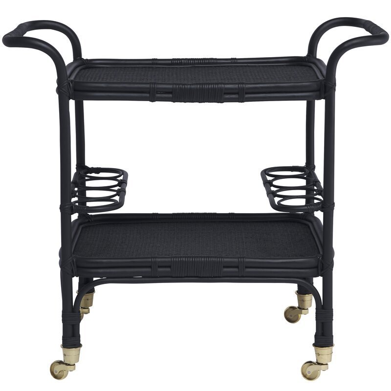 Nice design hot selling Vietnam wholesales black rattan bar trolley with wheel rattan cart