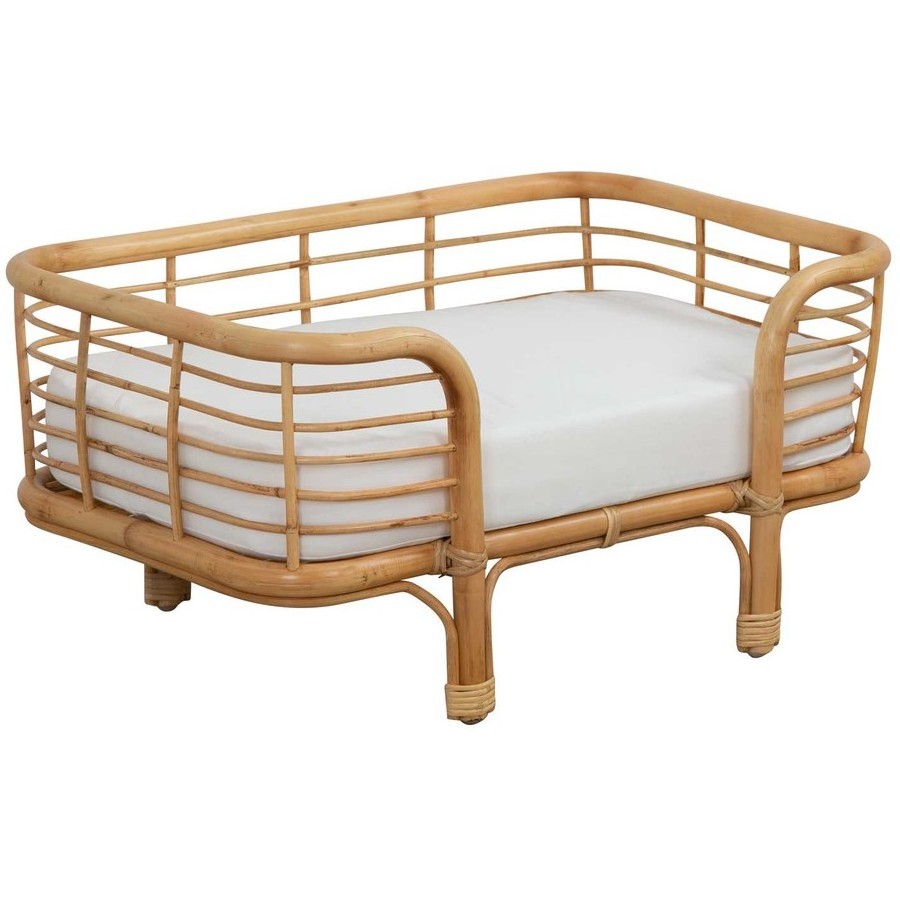 Comfortable handcrafted rattan dog bed natural color with soft cushion bed for pet made in Vietnam