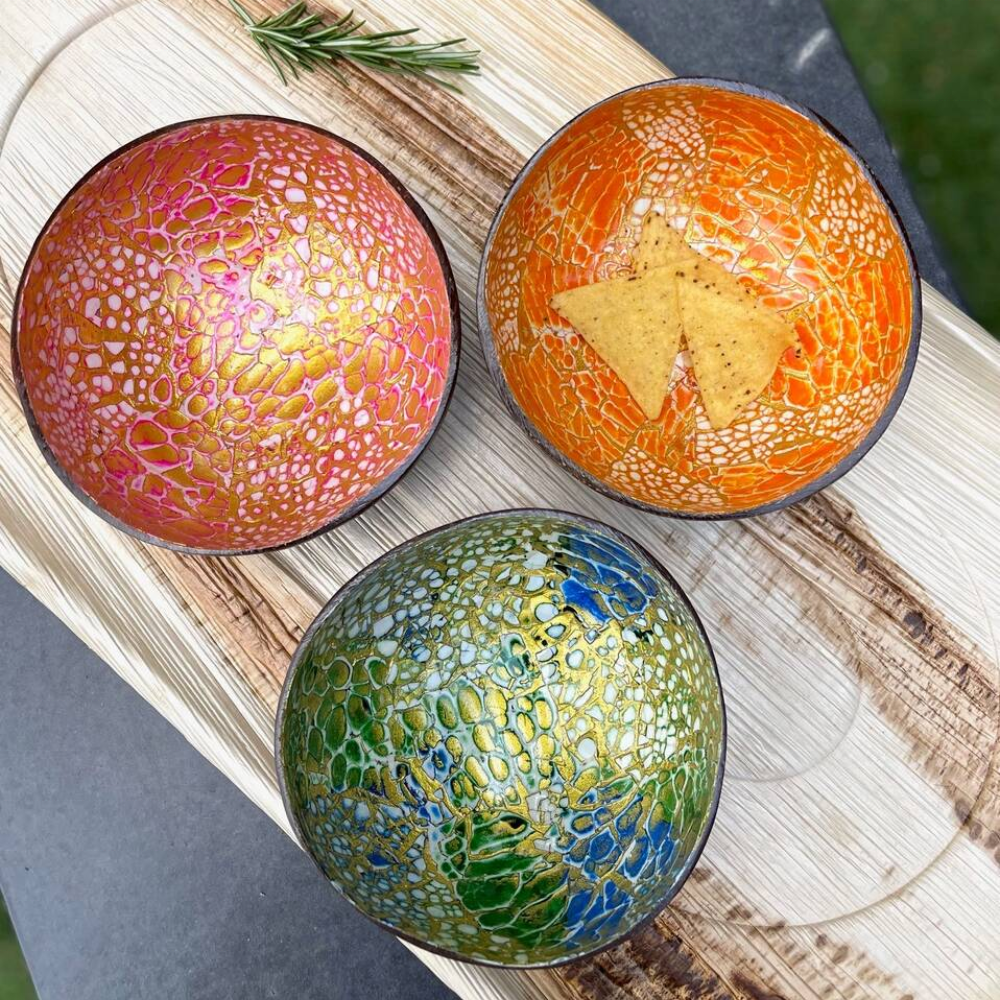 Handcrafted natural coconut shell bowls eggshell inlay decorative bowls with food safety wholesales from Vietnam