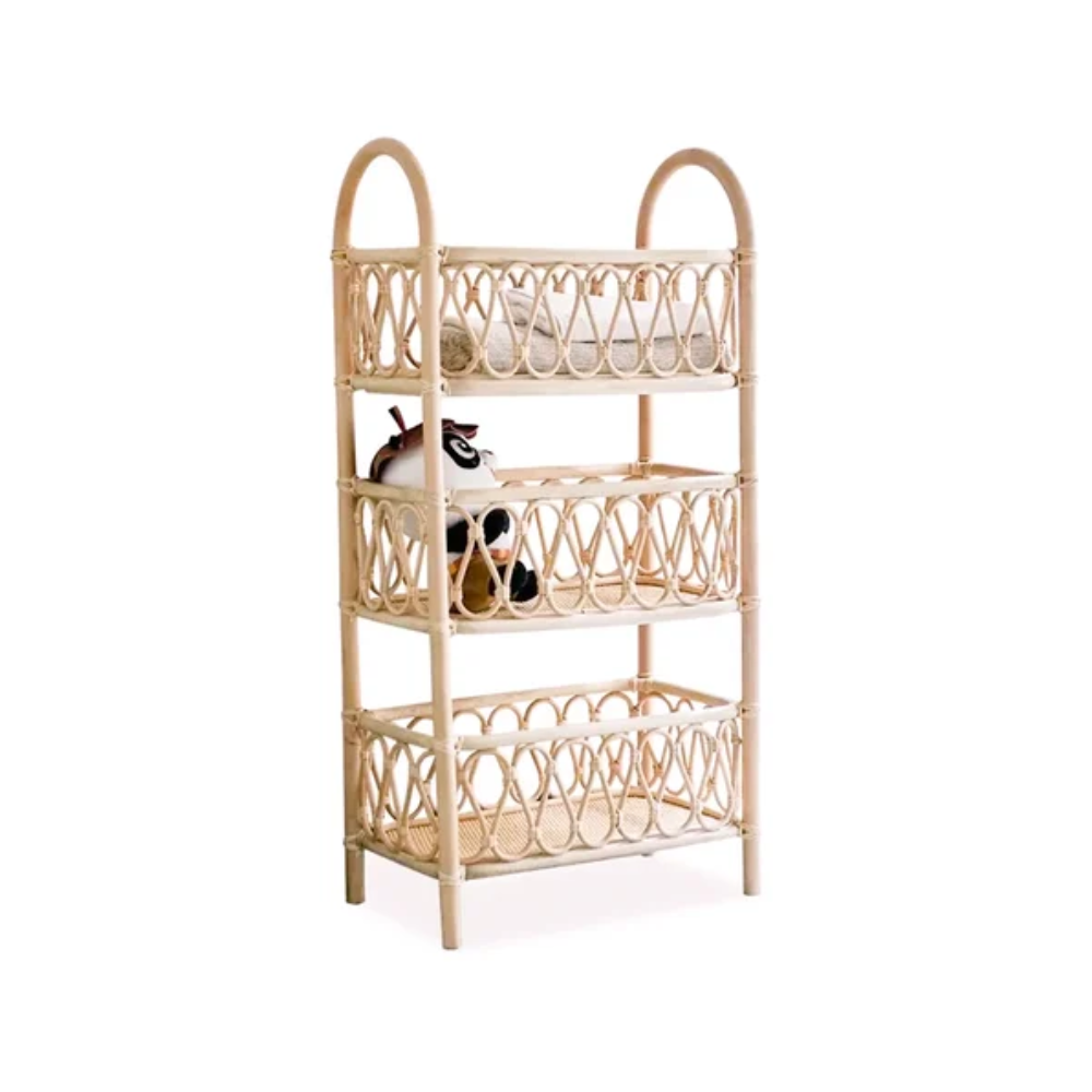 Eco-friendly Boho Woven Rattan Bookcase 3-Tier Open Storage Display Shelving Natural Color Wholesale From Vietnam