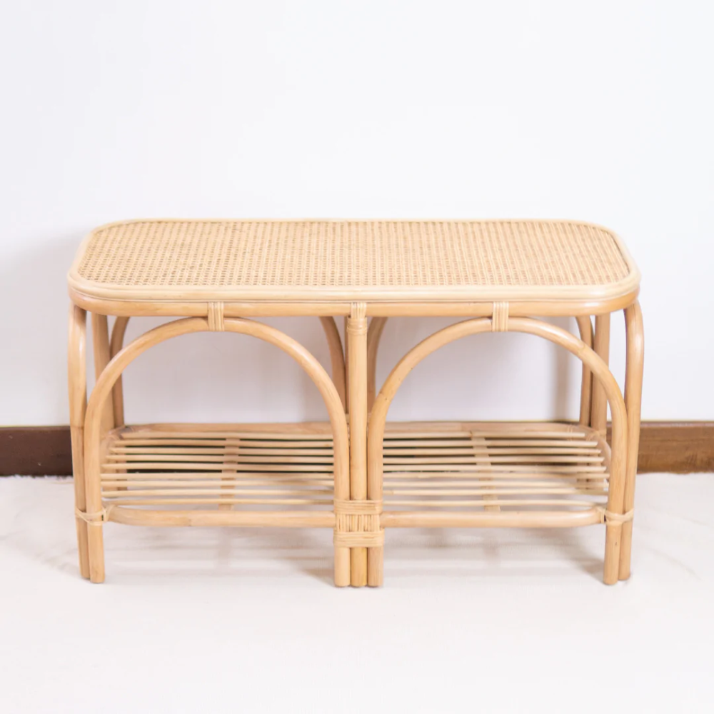 Eco-friendly high quality natural rattan bench with shelf entryway furniture decoration handmade from Vietnam