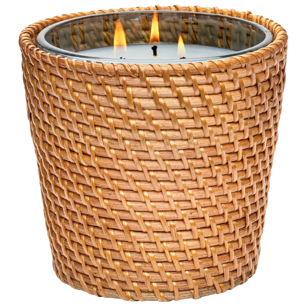 High selling handmade scented candle glass wrapped rattan calming aroma nice price from Vietnam