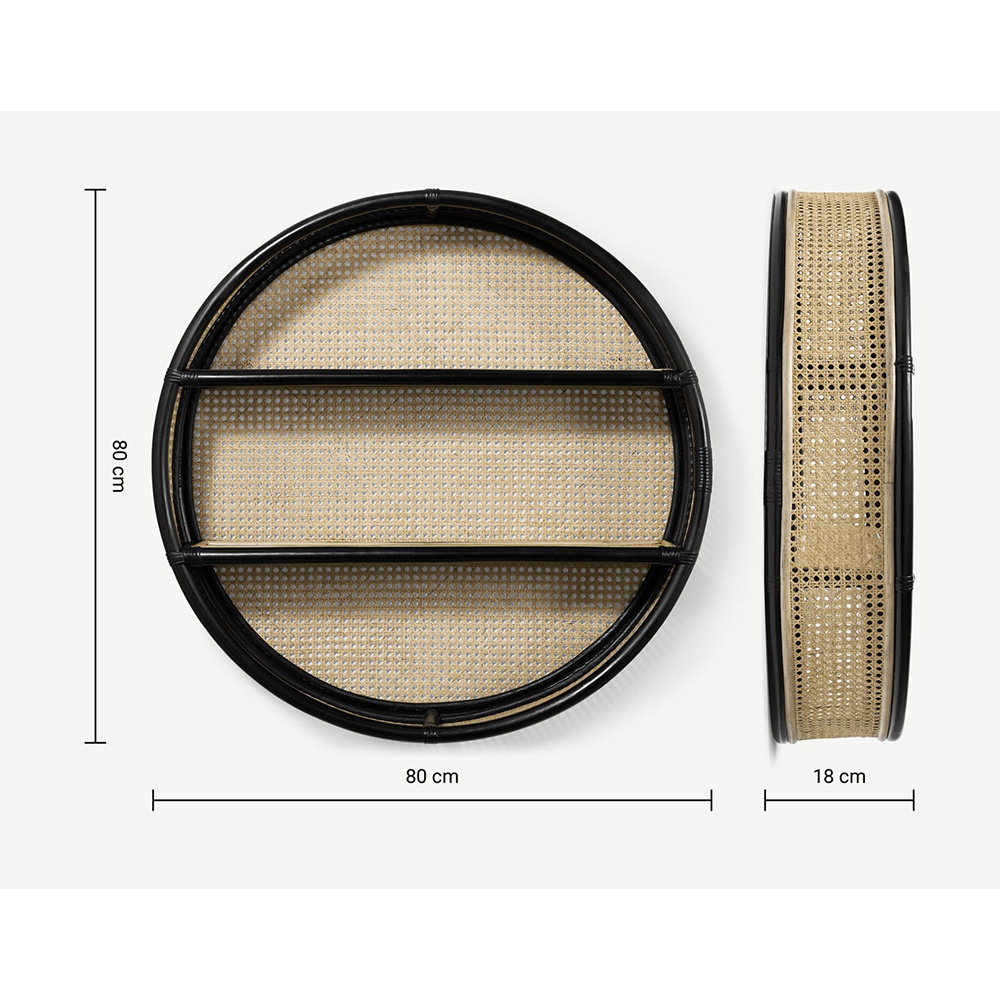 High quality best selling wholesales black rattan round shelf wall hanging shelf rack from Vietnam