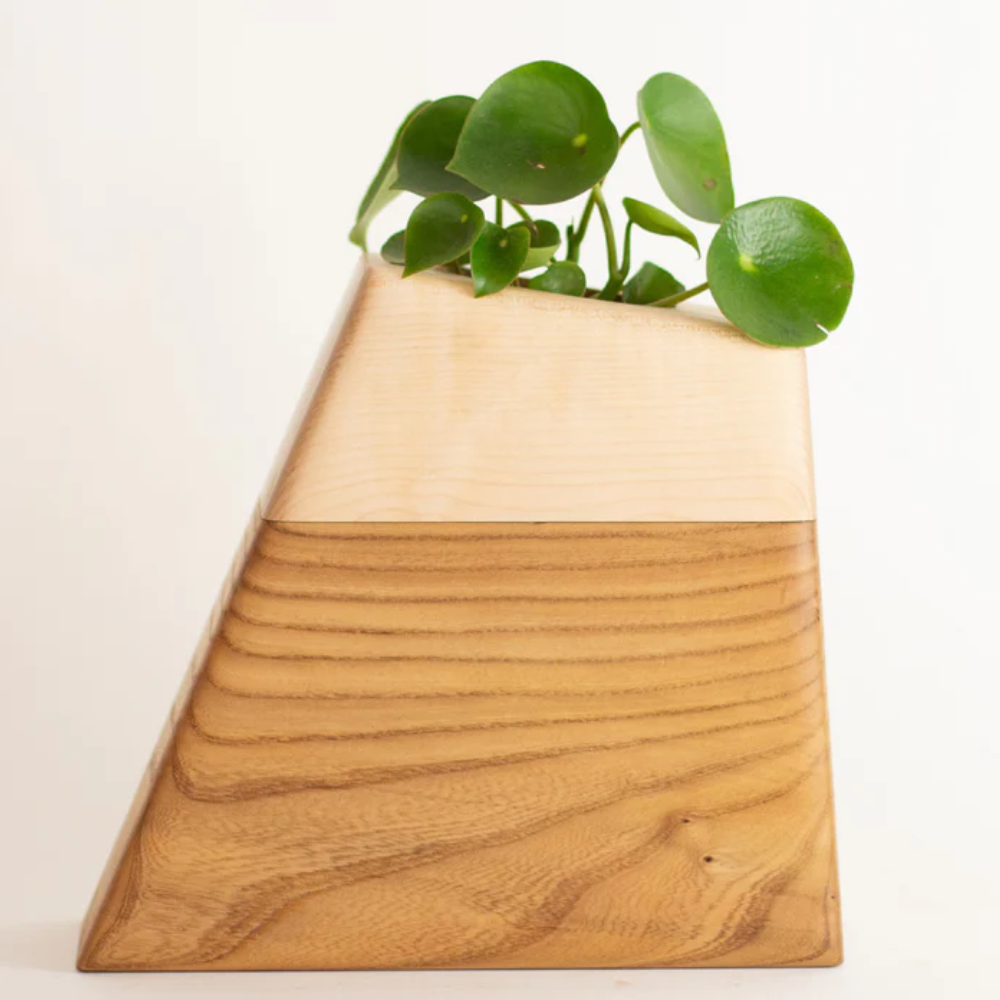 Best selling handmade modern wooden cremation urn with holder to house a plant for human pets from Vietnam