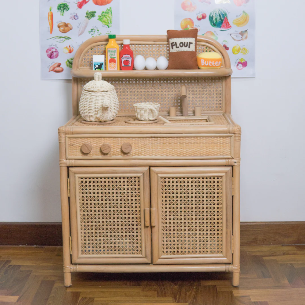 Handmade Natural Rattan Kid's Kitchen Play Set Boho Touch Play Kitchen for Kid Room Wholesale from Vietnam