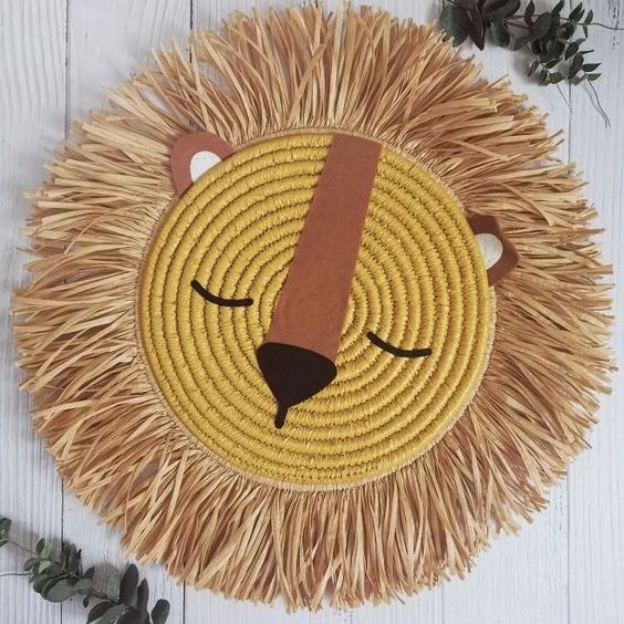 Eye-catching Macrame Animal Wall Basket Decoration Nursery Kids Bedroom Playroom Made with Raffa Straw from Vietnam