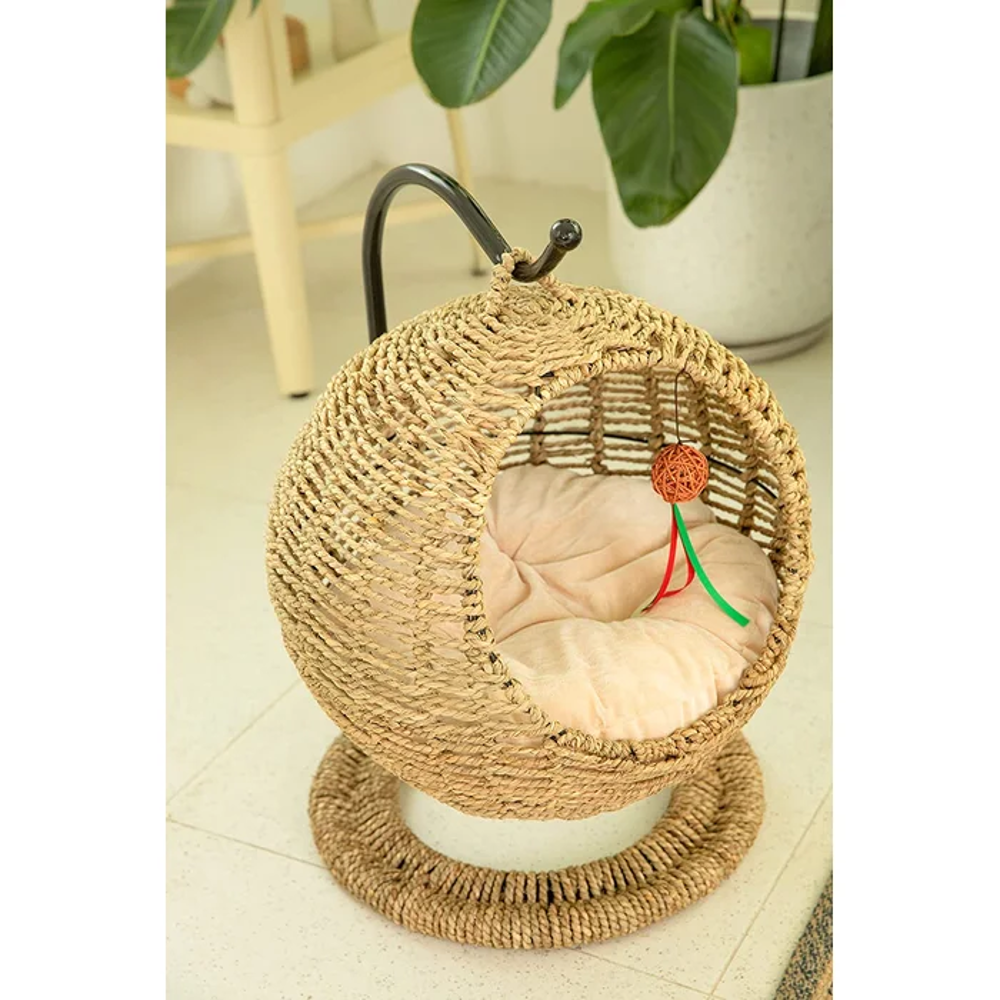 High quality handmade wicker seagrass cat bed basket swinging with cushion for dog cat hot product for 2023 from Vietnam