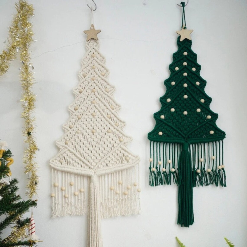 Handmade nice price macrame Christmas tree pine tree wall hanging Christmas holiday decoration from Vietnam