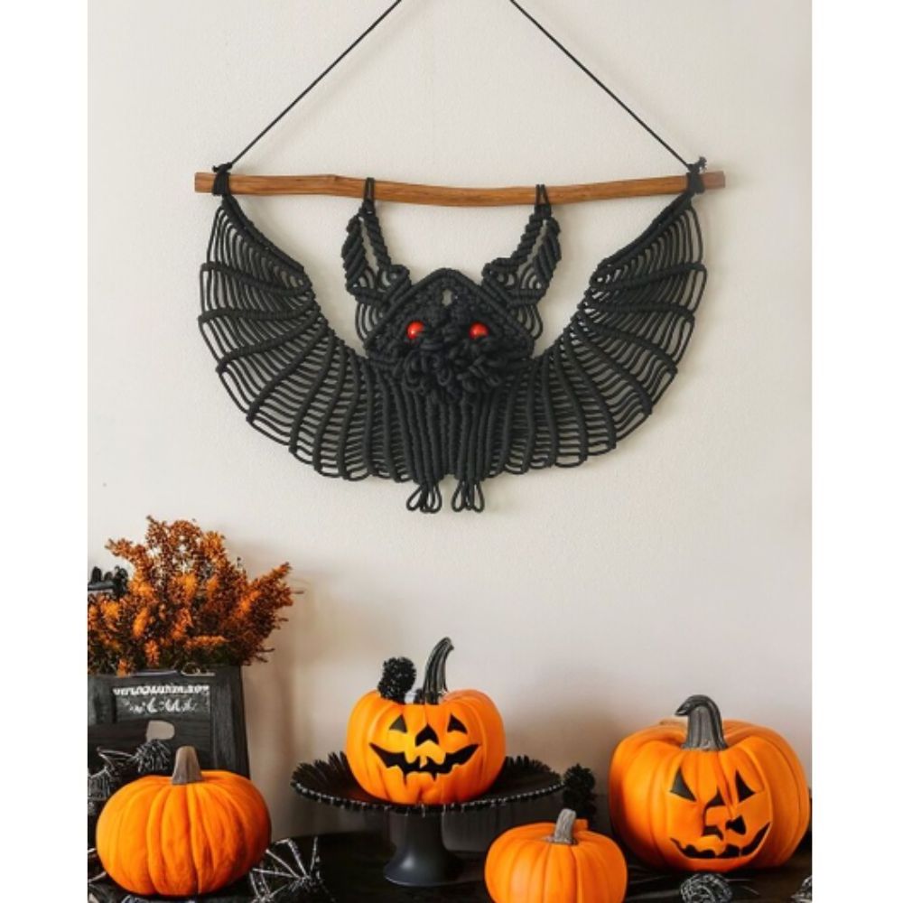 Top selling cotton macrame Halloween wall hanging bat handwoven for home holiday decor wholesale  high quality from Vietnam