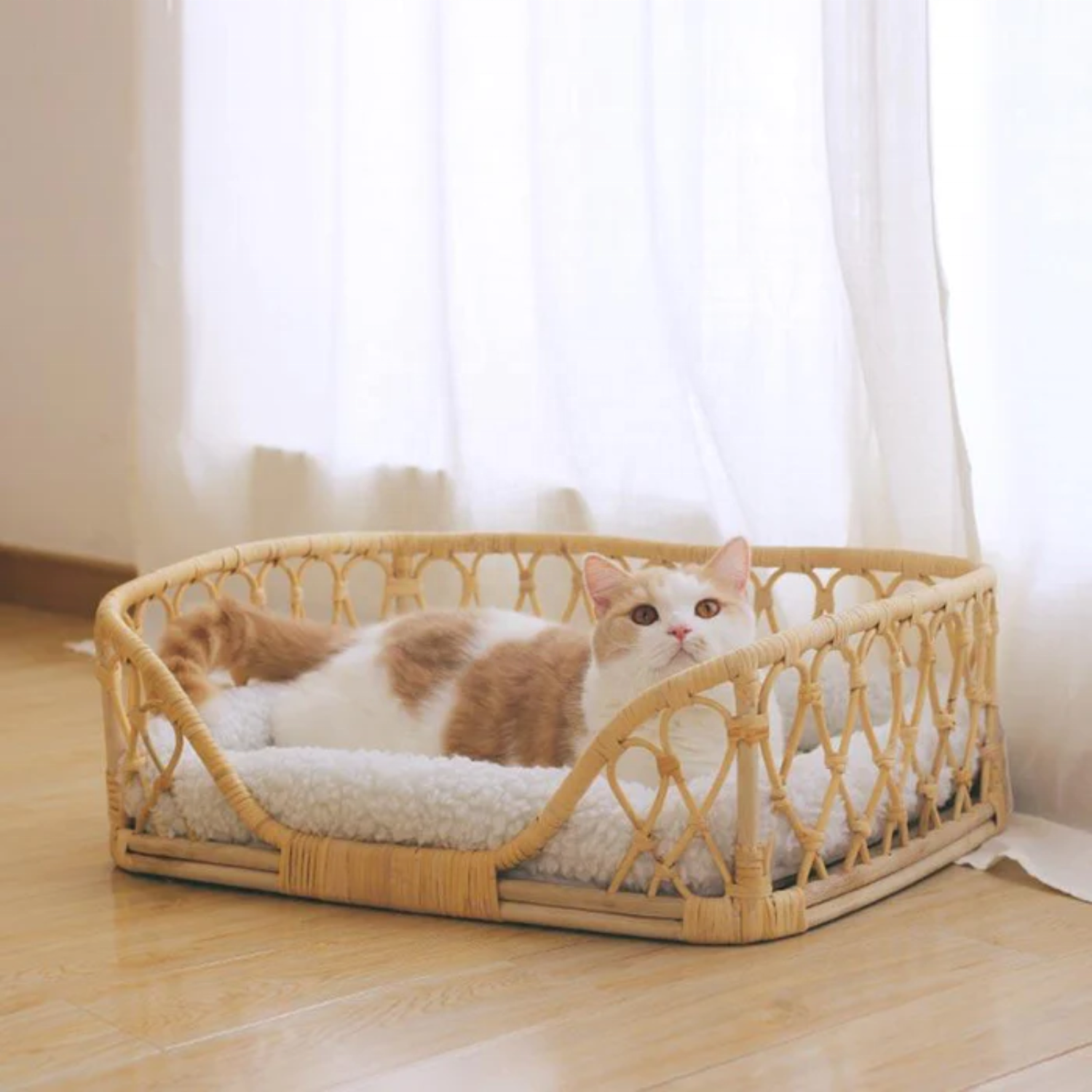 Wholesale handwicker rattan rectangle pet bed with soft cushion eco-friendly minimal look nice price from Vietnam