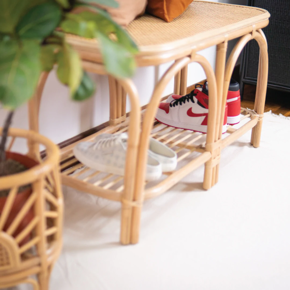 Eco-friendly high quality natural rattan bench with shelf entryway furniture decoration handmade from Vietnam