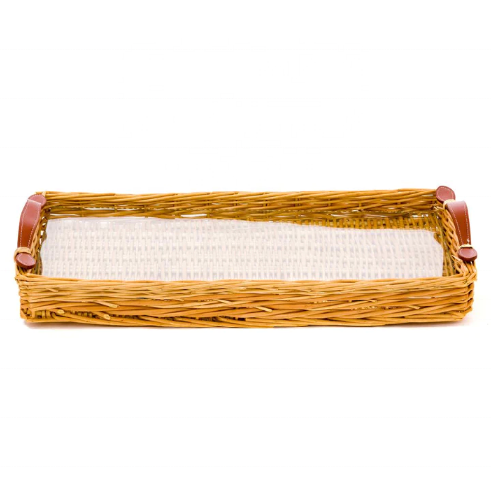 New item handwicker natural rattan serving tray with leather handles and acrylic insert antique design from Vietnam