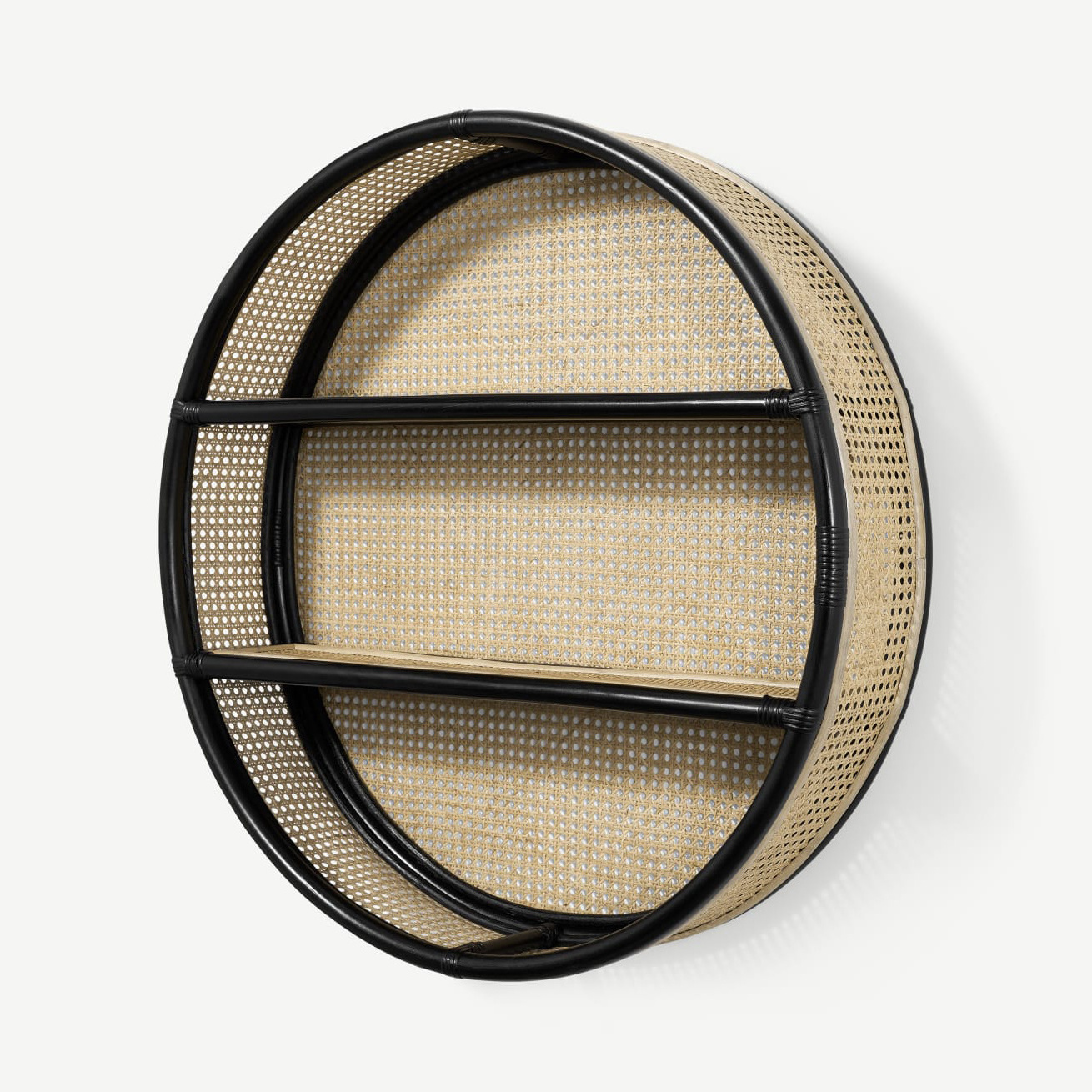 High quality best selling wholesales black rattan round shelf wall hanging shelf rack from Vietnam