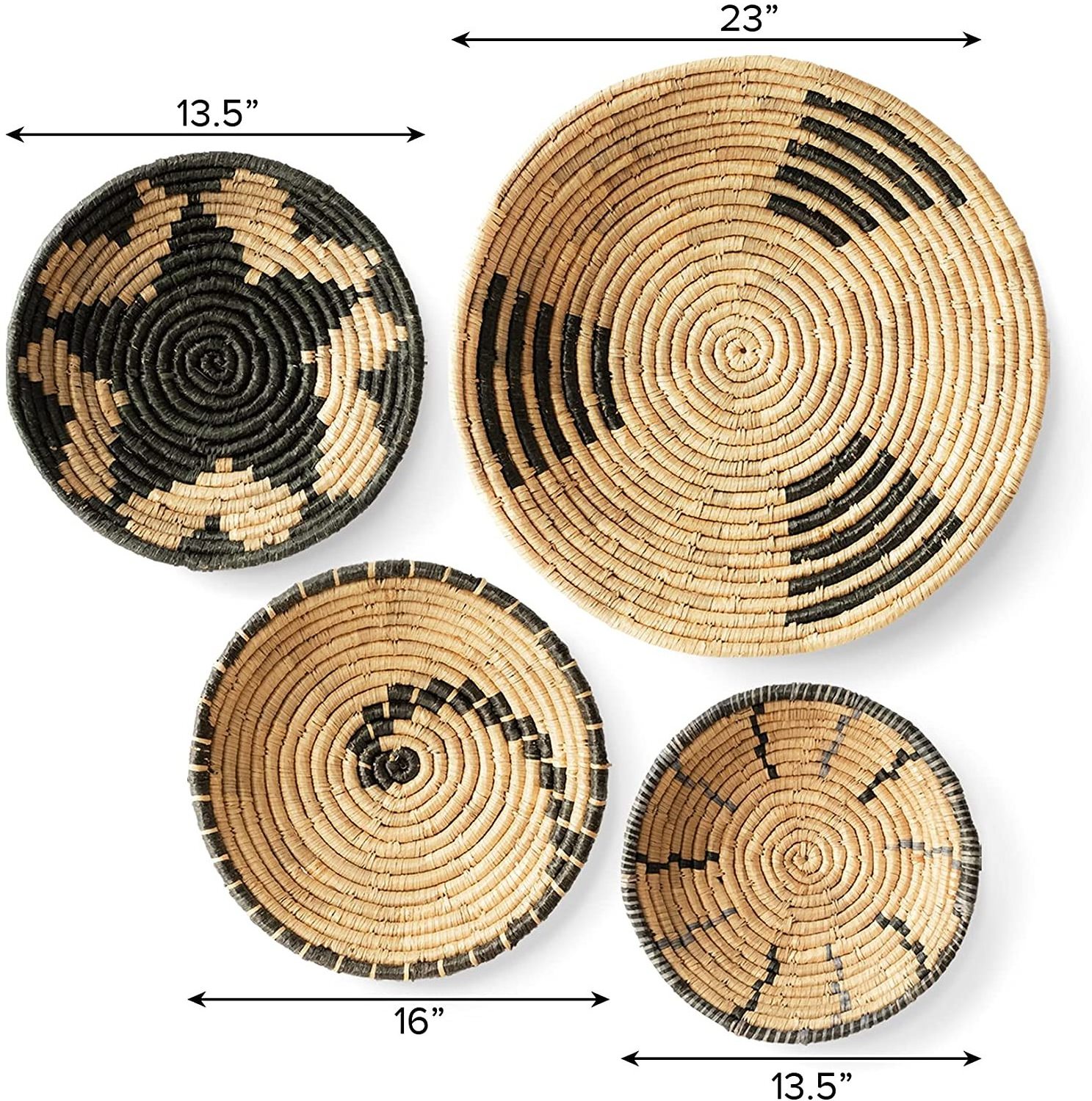 High quality eco friendly set of 4 natural seagrass woven round Boho wall basket decoration for livingroom from VietNam