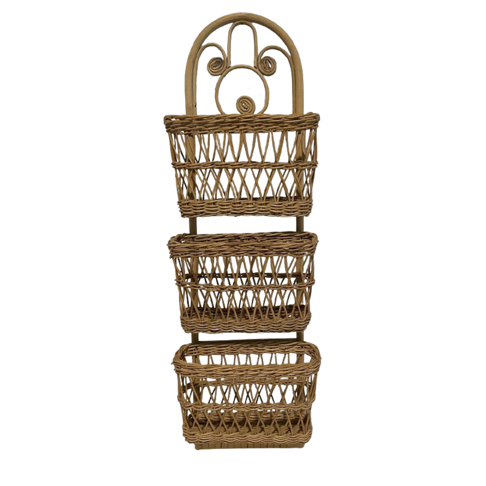 New arrival hand wicker natural Vintage rattan shelf hanging wall organizer 3 tier from Vietnam