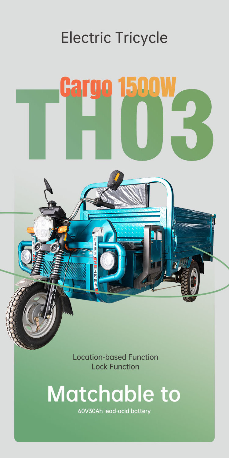 CKD 120series 1500W 70H 40km/h speed 70km range 1000kg load open body type cargo electric tricycle with 1.6*1.1m cabin