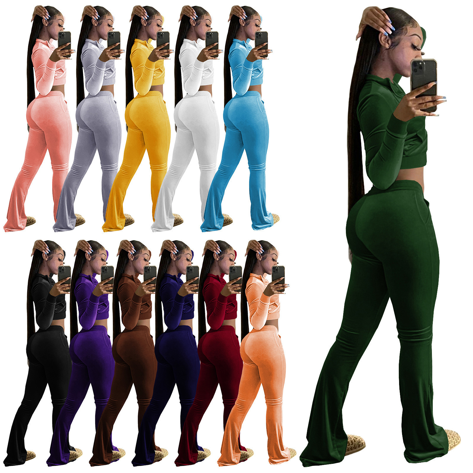 Velvet Tracksuit For Women Custom Logo Velour Sweatsuit Sweat Track Suit Jogging Suit