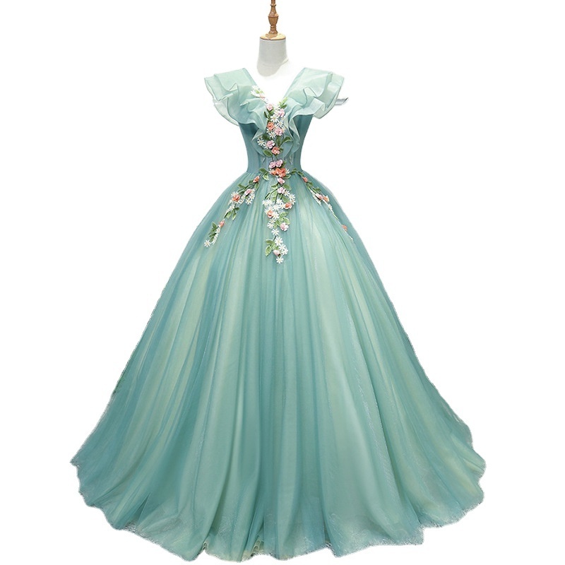 2024 Hot Sales Spring Fancy Green Flower Baby Girl Costumes Wedding Dress