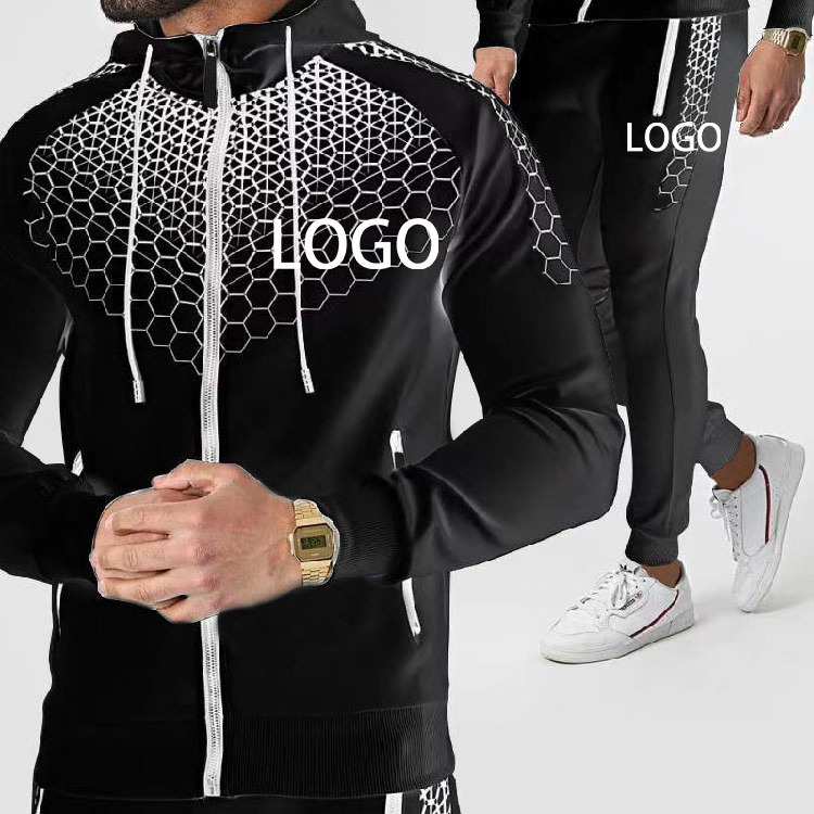 Wholesale Custom Embroidery Logo Mens Two Piece Track Set Color Block Tracksuit Men Jacket Suit Slim Fit Polyester Jogging Suit