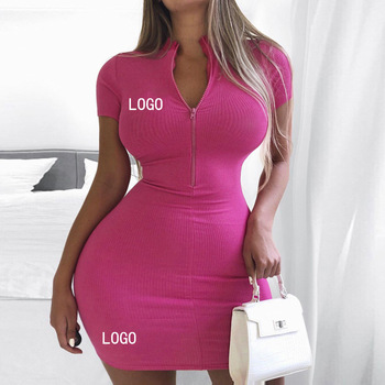 Hot Custom Wholesale Womens Fashion Dresses Summer Cotton Clothes Knit Mini Bodycon casual dresses