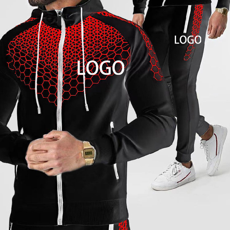 Wholesale Custom Embroidery Logo Mens Two Piece Track Set Color Block Tracksuit Men Jacket Suit Slim Fit Polyester Jogging Suit