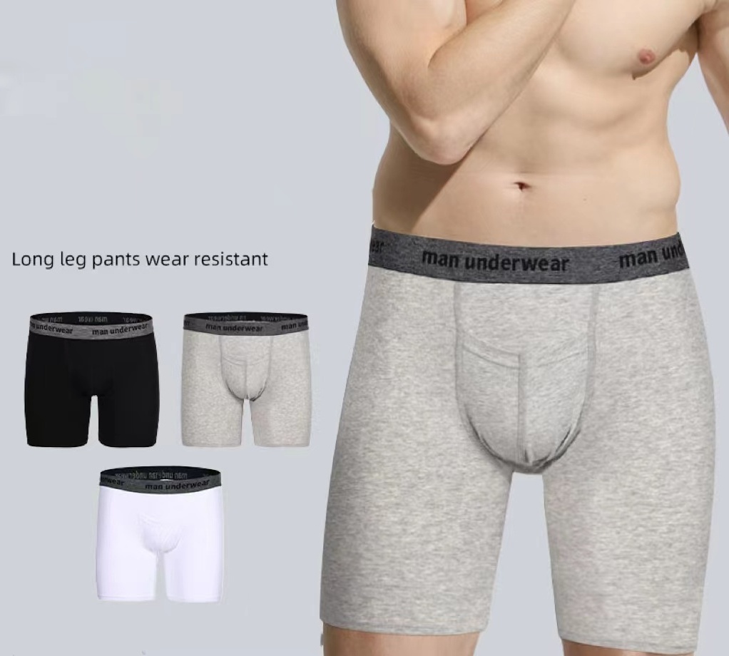 OEM Natural Feelings Boxer Briefs Soft Cotton Long Leg solid color Men Custom Underwear White Blank