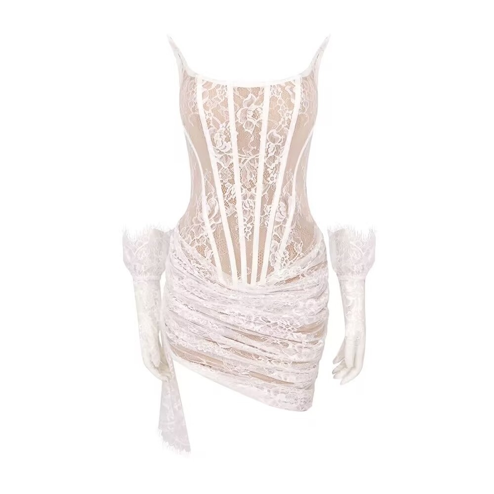 A8304 European And American Style White Women Mini Prom Dress Lace Fashion Ladies Birthday Party Dress