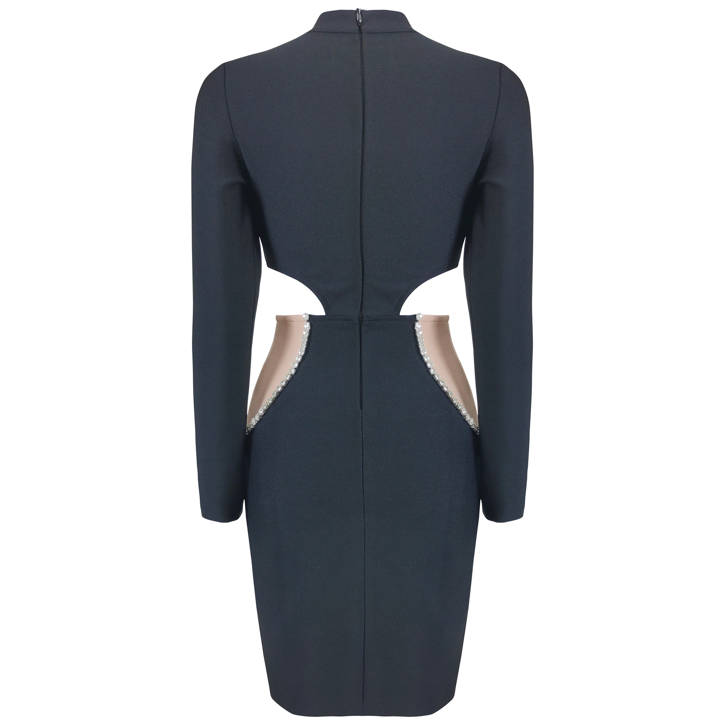 C3051  	fashion women dresses bandage longsleeve cut-out design diamond decoration midi dresses sexy dresses