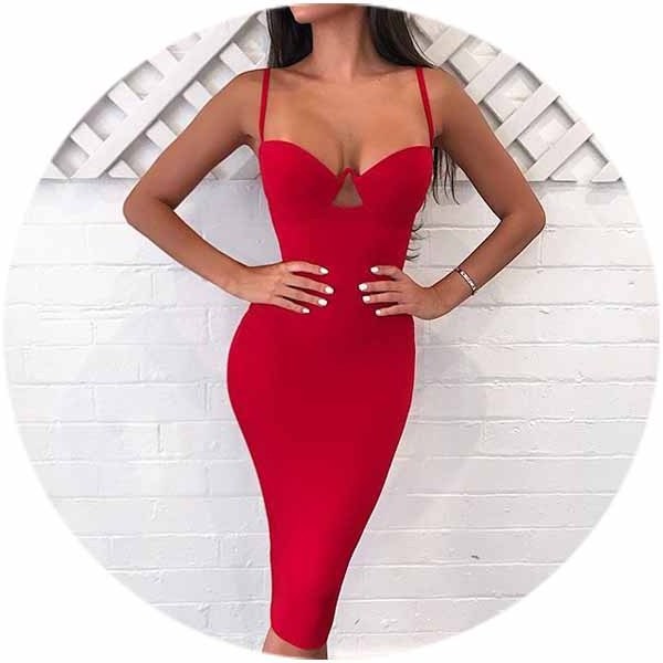 wholesale 2024 high quality rayon mature women strap sexy hollow out midi tight bodycon simple bandagedress dress with bra