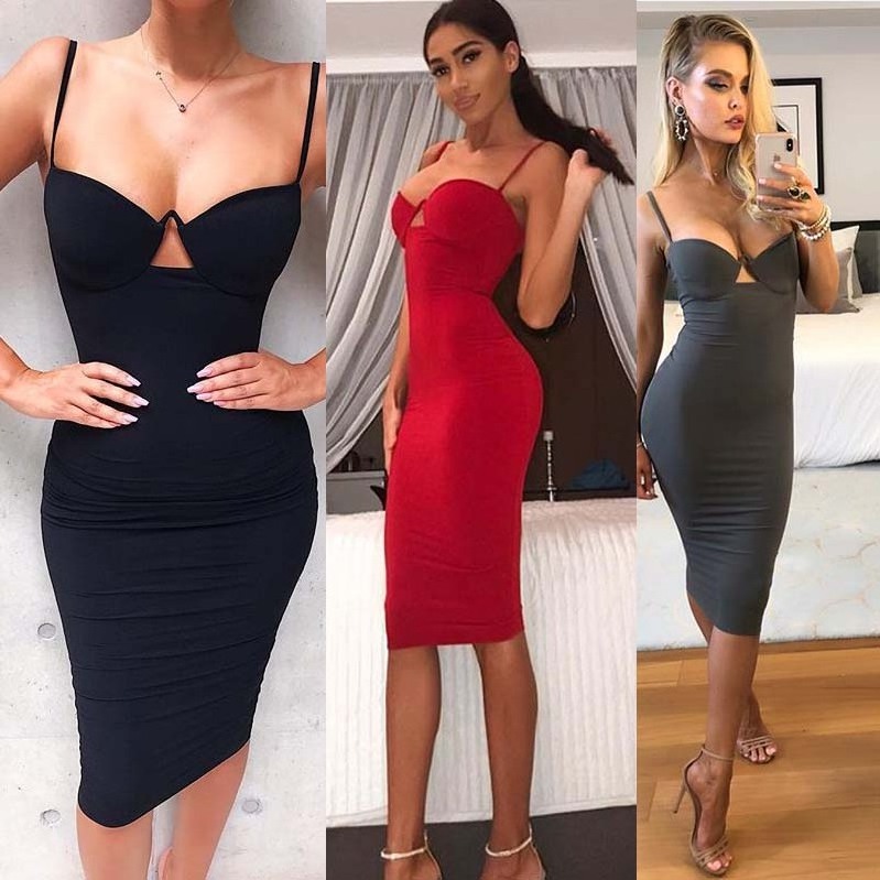 wholesale 2024 high quality rayon mature women strap sexy hollow out midi tight bodycon simple bandagedress dress with bra