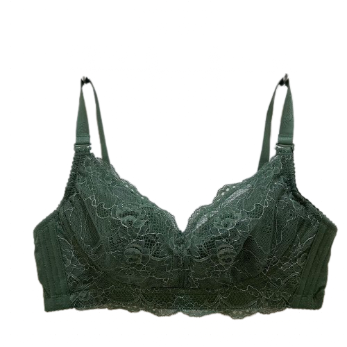 Factory Direct Sales Push Up Lace Bra New Style Lace Sexy Triangle Cup Wireless Popular Dark Green Comfort Bra