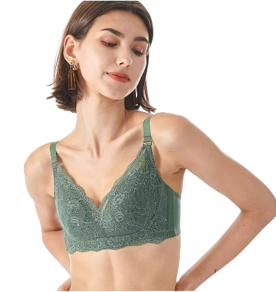 Factory Direct Sales Push Up Lace Bra New Style Lace Sexy Triangle Cup Wireless Popular Dark Green Comfort Bra