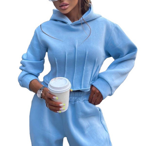 Hoodie Set Solid Color Sportswear Plus Size Tracksuit for Women Custom Sportswear 2023 New Arrival Urban Training Wear Cotton