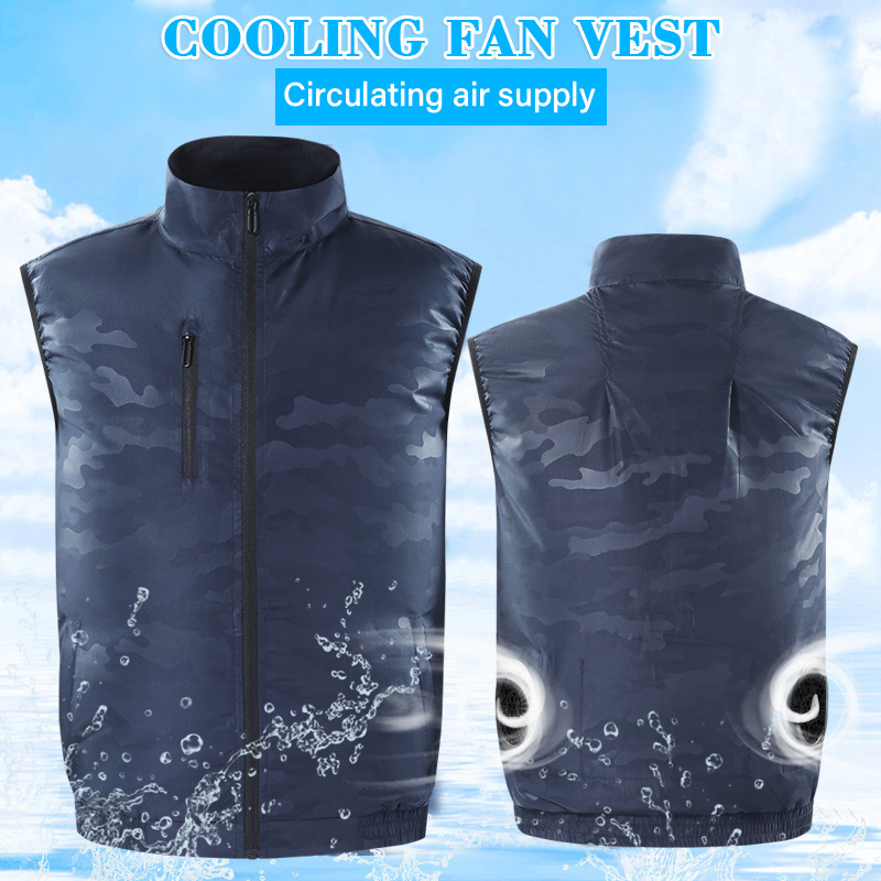 Camouflage Cooling Vest New with Built-in Fan for Fishing Lightweight Sunscreen Polyester Summer Men Woven 100% Polyester