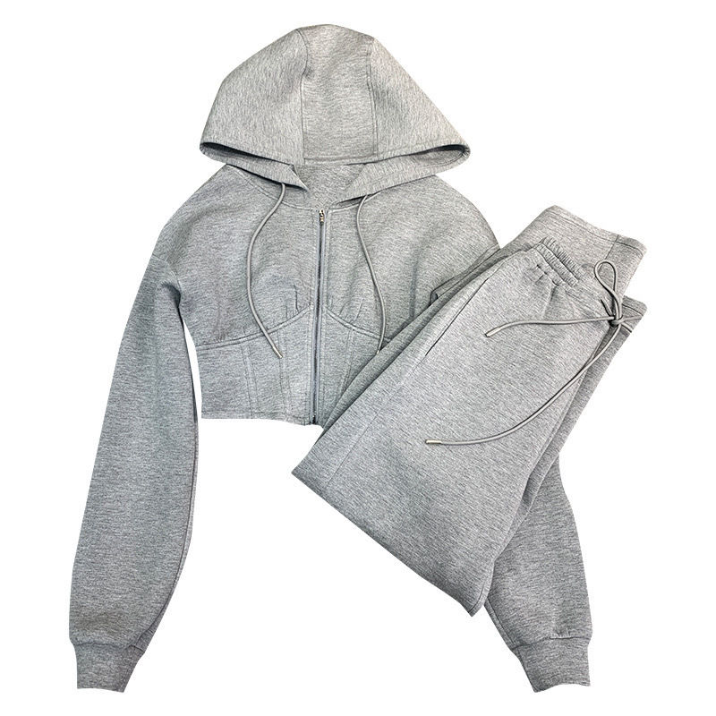 2023 new arrival sportswear gray cotton hoodie sweatpants casual urban two-pieces tracksuit for women