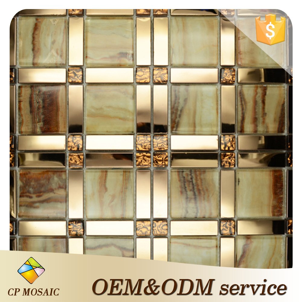 Wholesale price glass mosaic wall decoration rose gold stainless steel plastic glass mosaic tile in China