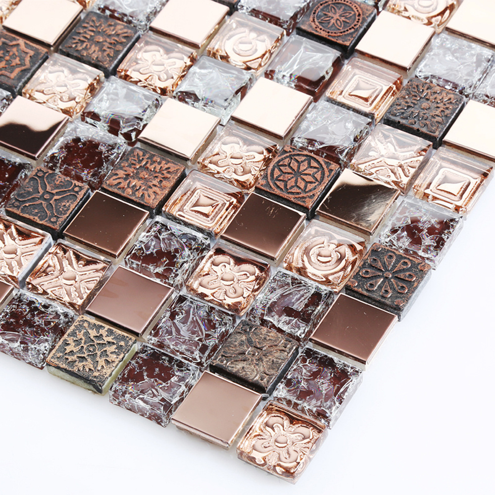 Fashion crystal glass mosaic wall decoration metal mix stone resin mosaics for kitchen backsplash