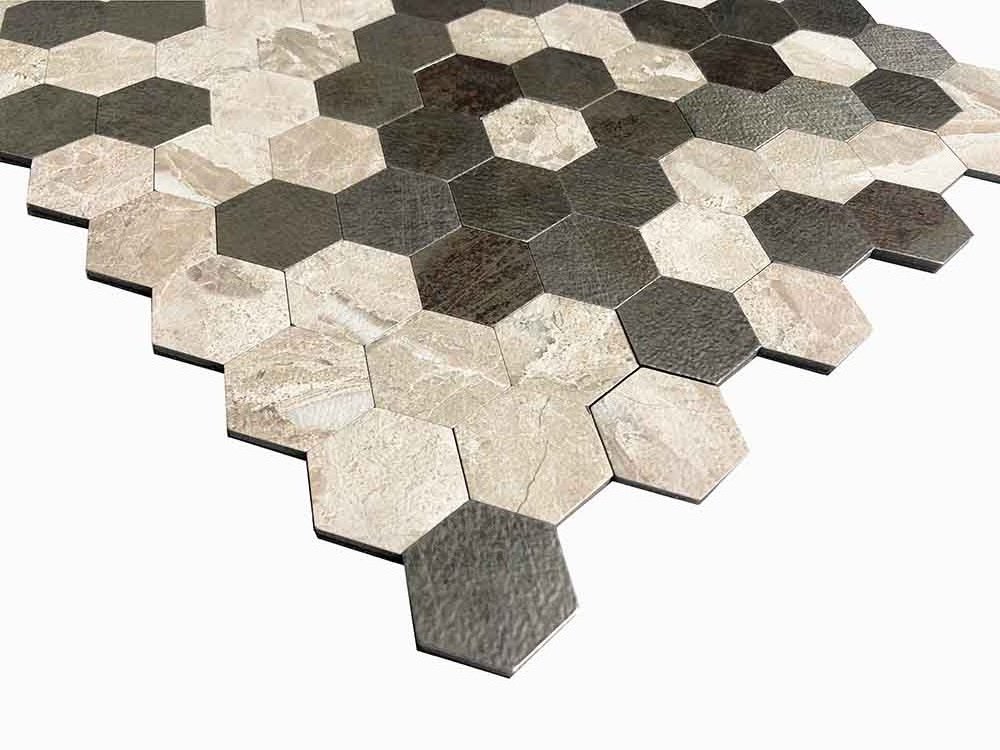 Look Mosaic Tile Interior Wall CP MOSAIC Wall Covering Adhesive Stone Tone Peel and Stick Marble Fishing Hexagon 281*291mm Villa