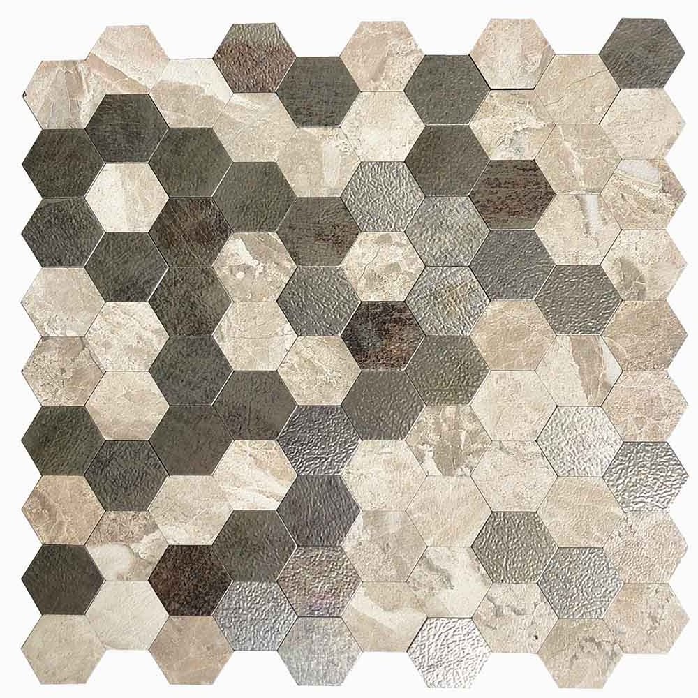 Look Mosaic Tile Interior Wall CP MOSAIC Wall Covering Adhesive Stone Tone Peel and Stick Marble Fishing Hexagon 281*291mm Villa