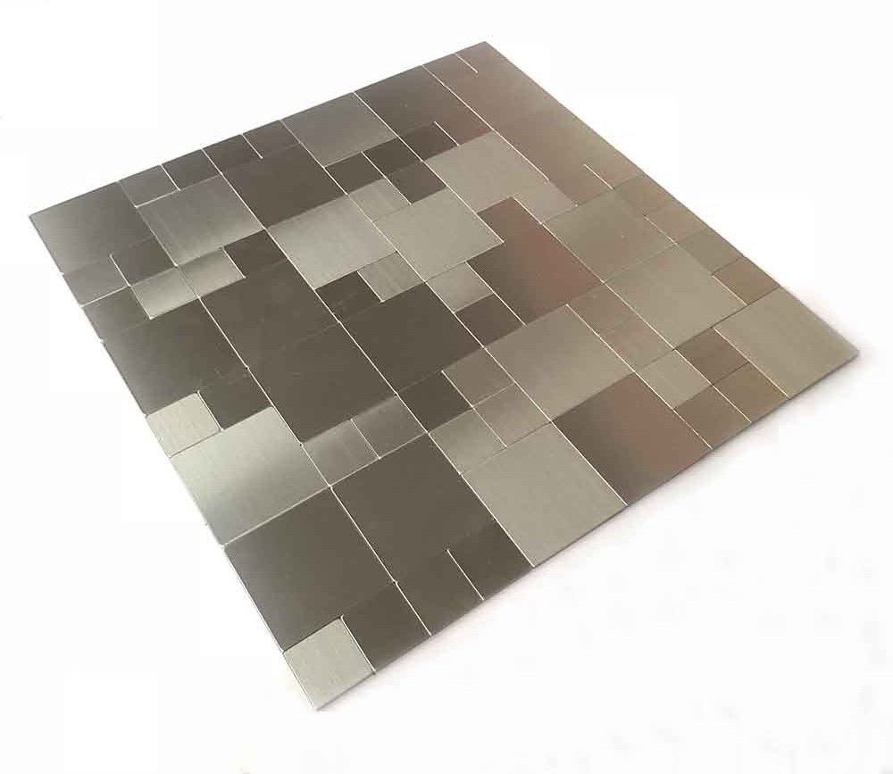 Brushed Peel and Stick Backsplash Silver Metal Mosaic Self Adhesive Aluminous Wall Mosaic Tiles