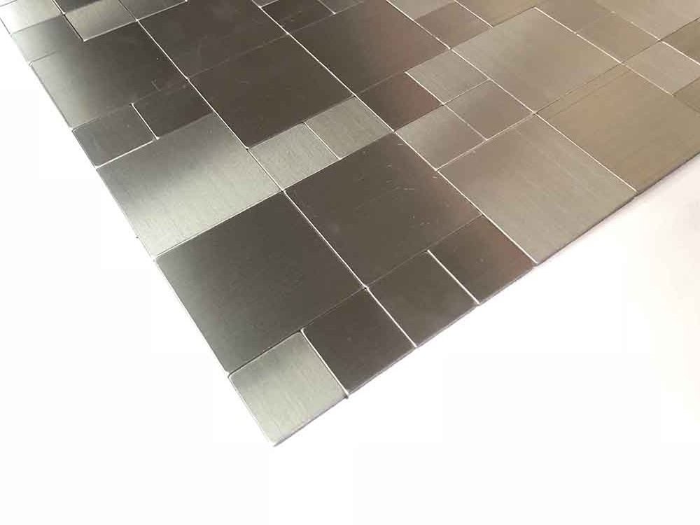 Brushed Peel and Stick Backsplash Silver Metal Mosaic Self Adhesive Aluminous Wall Mosaic Tiles