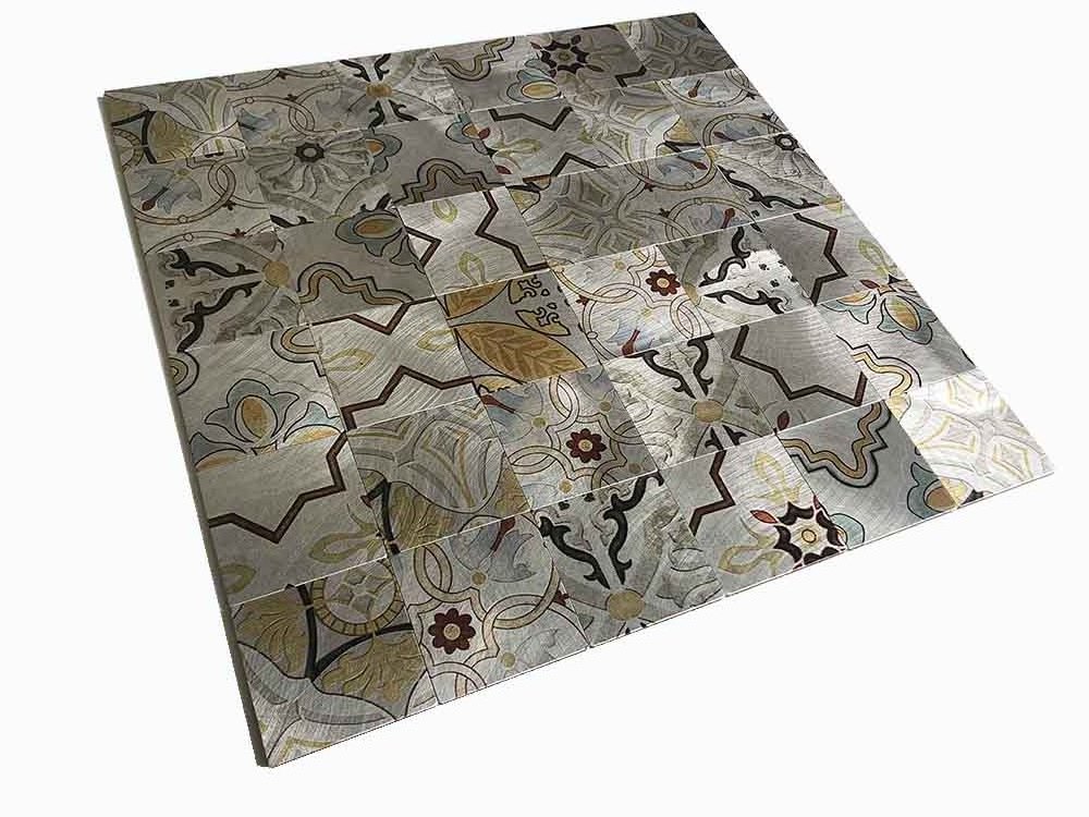 High-End Metal Aluminium Mosaic Flower Pattern Look Wall Tile Self Adhesive Backsplash Sticker